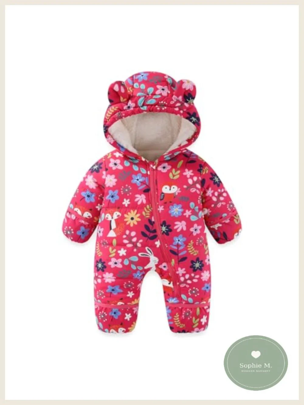 Baby Snowsuit Hooded Winter Jumpsuit Toddler Fleece Lined Zip Up